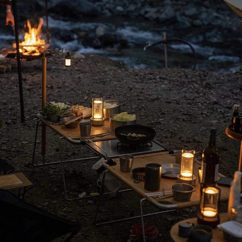 Campsite with Crystal LED Lanterns, Gold, Silver and Black